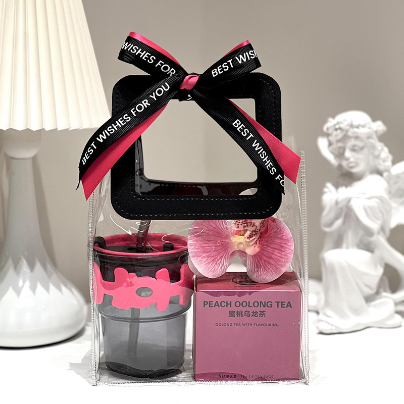 스타일 11 (유리컵 + 복숭아 우롱 + 장식용 꽃)