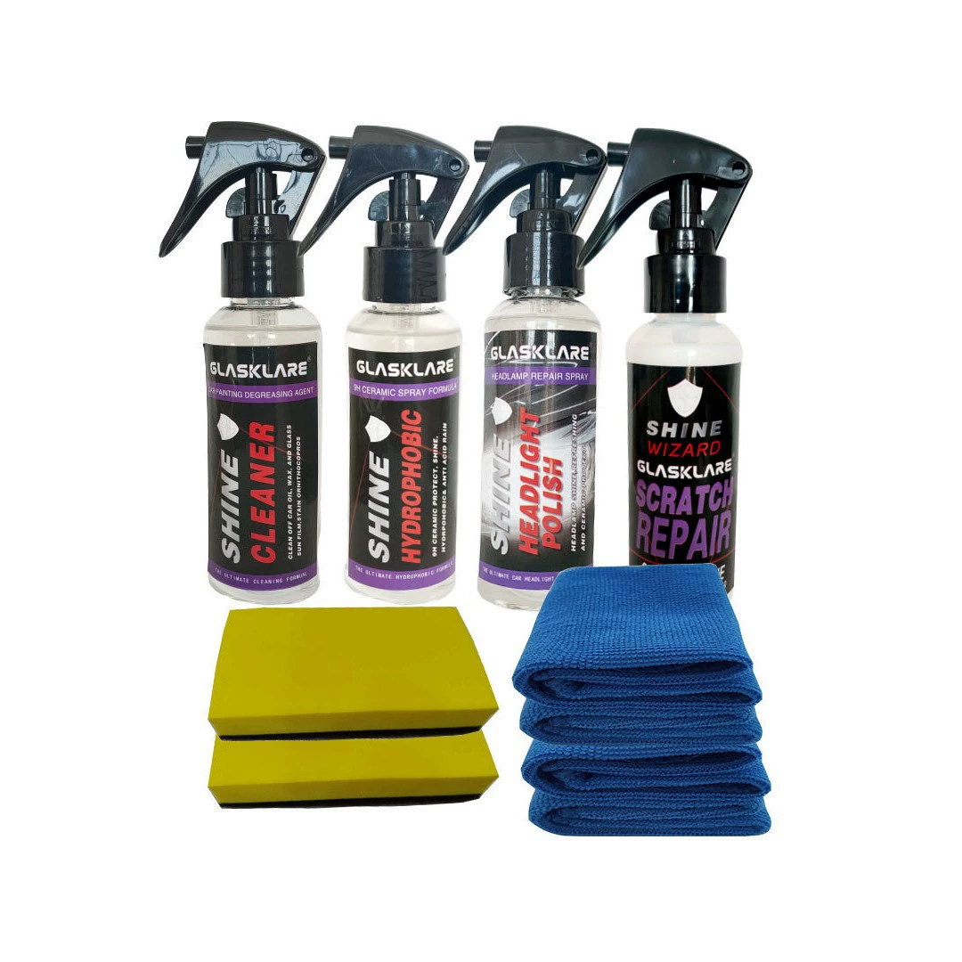 Glasklare костюм обезжиривающий агент + нано-кристаллическое покрытие 9H + средство для ремонта фар + воск для автомобильной маркировки