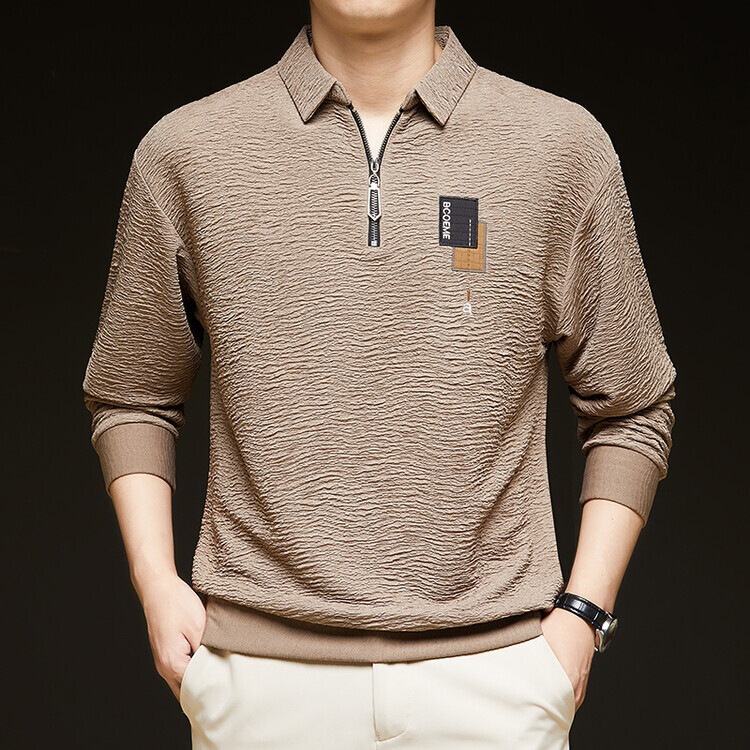 Spring and Autumn Men's Sweatshirt Long-Sleeved Lapel T-Shirt for Young and Middle-Aged Men, Dad's Casual Loose-Fitting Polo Shirt T-Shirt