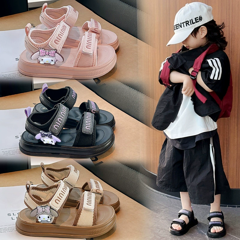 Детские сандалии с открытым носком 2025 Новый стиль милые мультяшные куклы пляжные туфли буквы маленькие и средние детские сандалии