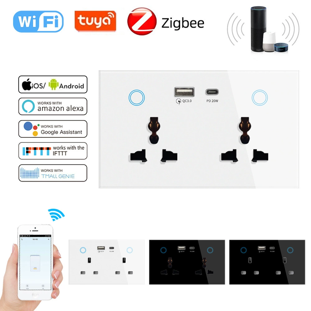 Зарубежная торговля британский ZigBee умный WIFI граффити граффити, стекло 147 Европейско-английский три отверствия USB 20W быстрая зарядка