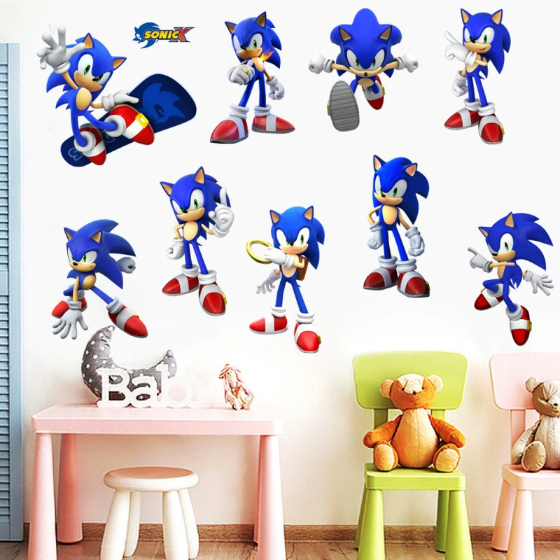 Соник наклейки мультфильм анимированные наклейки на стену детская комната самоклеящийся плакат ПВХ наклейки