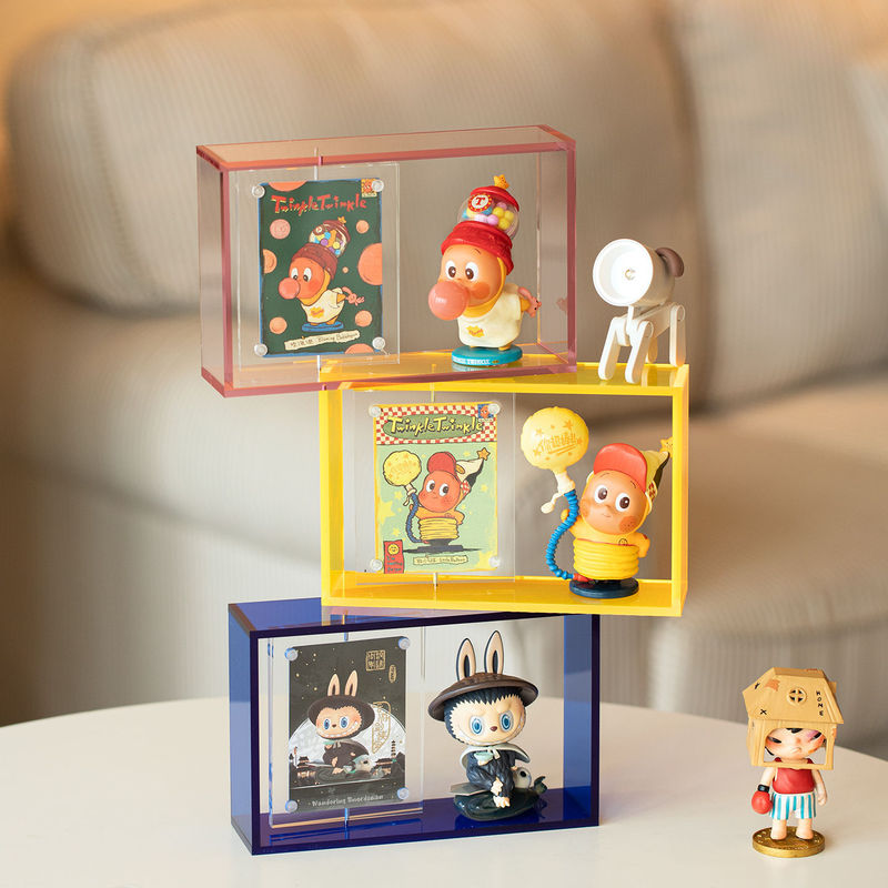 Blind Box Storage Transparent Acrylic Rotating Card Display Stand Photo Frame Creative Bubble Mart Figure DIY Ornaments