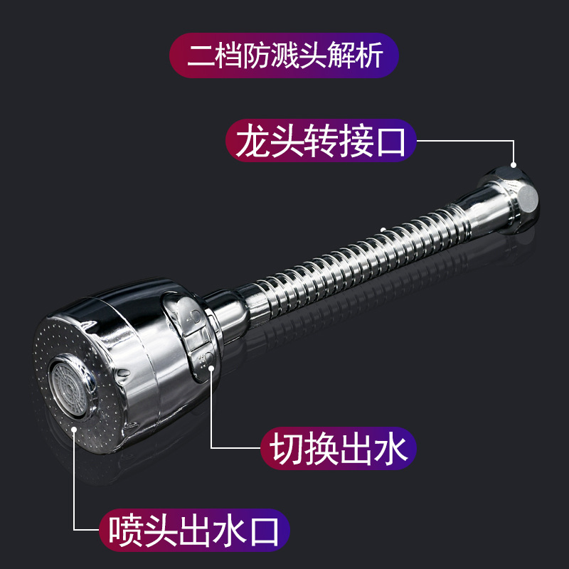 360度旋轉節水防濺頭萬向加長外接起泡器噴頭二檔水龍頭延伸花灑