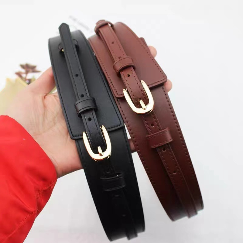 Basic Solid Color Pu Leather Metal Button Belt display picture 3