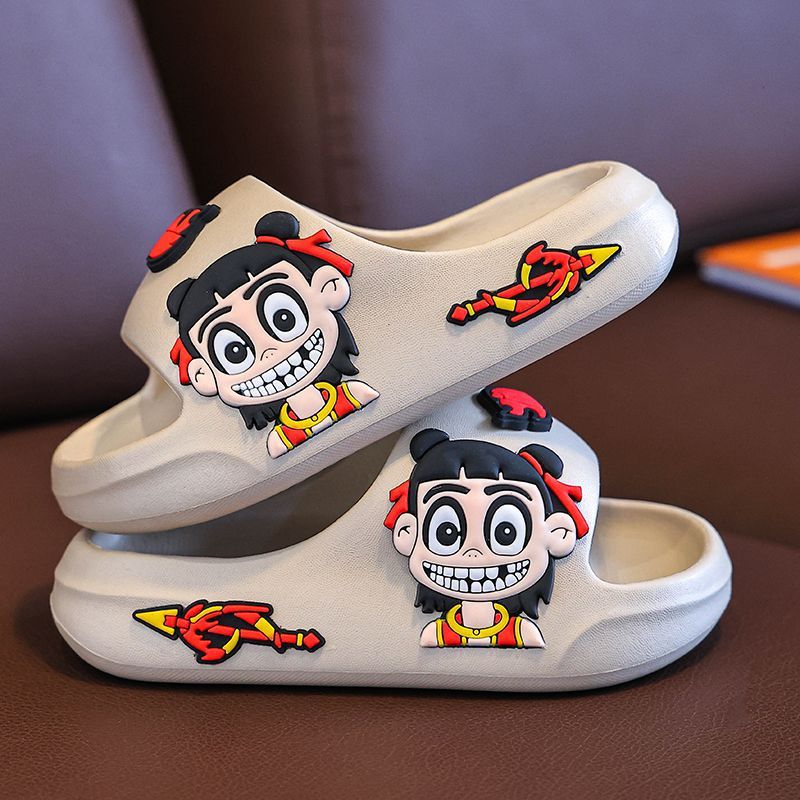 Nezha Kidsren's Slippers for Girls and Boys Summer New Cartoon Bathing Indoor Home Bathroom Non-Slip Baby Super Soft