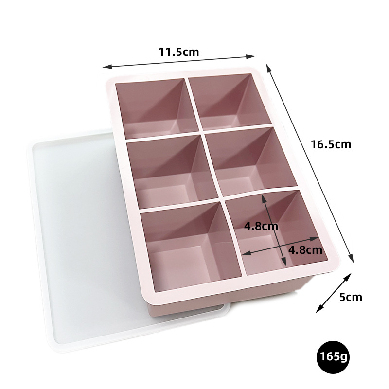 Molde de bandeja de hielo cuadrada de silicona de grado alimenticio de 6 compartimentos con tapa, caja de hielo para cubitos de whisky, juego Morandi listo para la venta