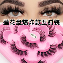 自嫁接五对装爆炸款假睫毛 立体卷翘舒适粉色盘大眼睫毛厂家批发