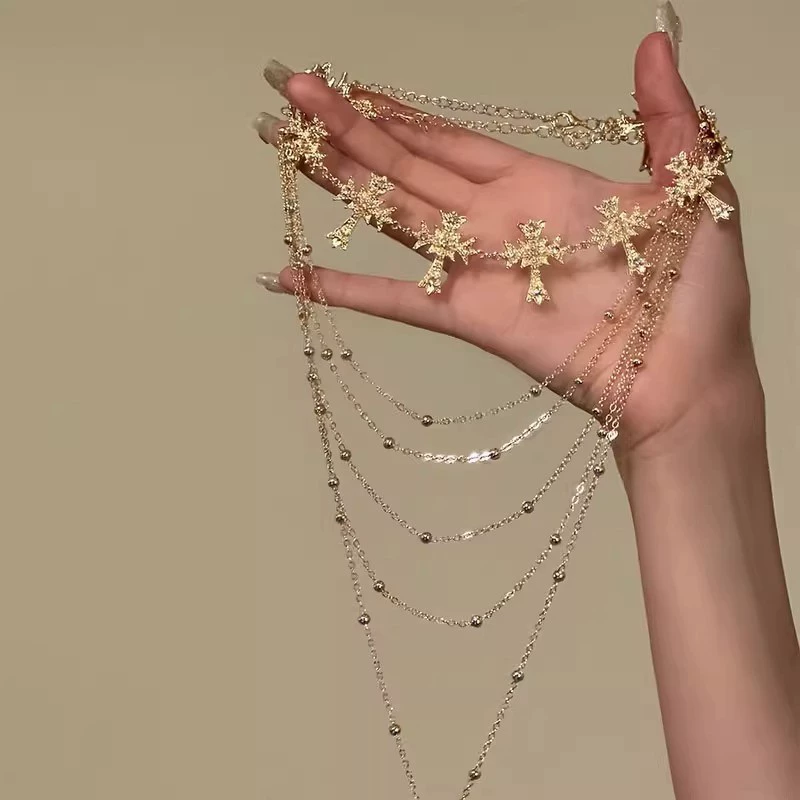 Retro necklace, nail sequins, fashionable design chain for key bag , trend of season