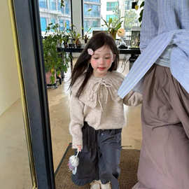 2026新款女童秋款女童洋气时髦针织开衫两件套复古小上衣领子可拆