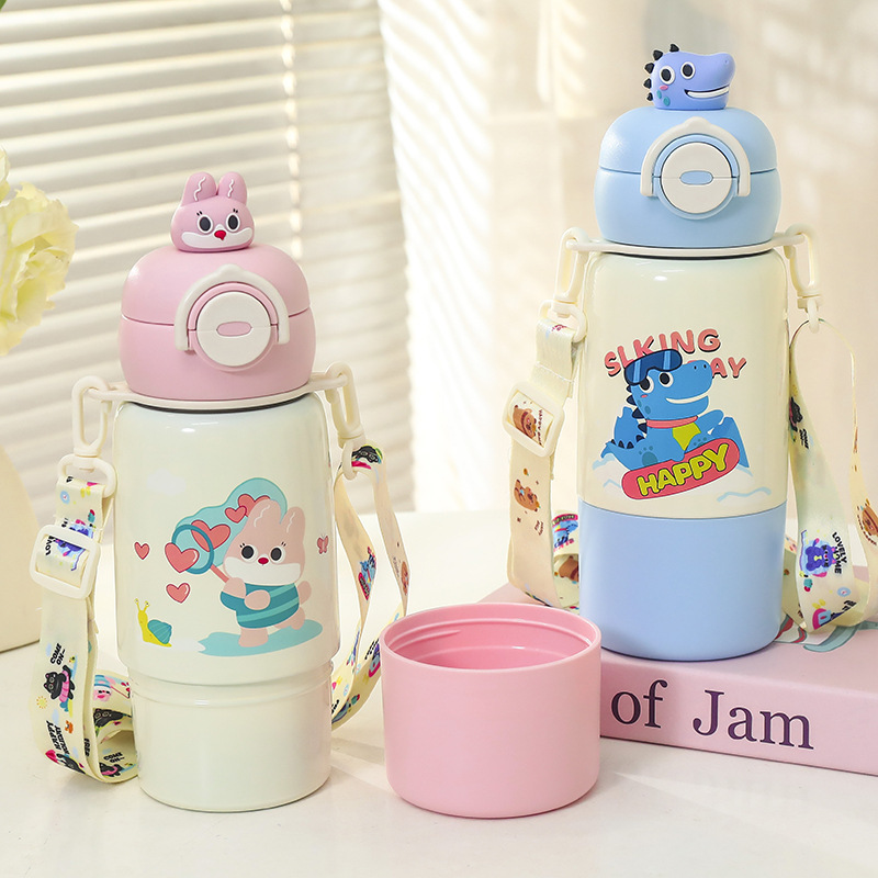 子供の新しいダブルドリンク魔法瓶カップ 316 ステンレス鋼かわいい人形ストローカップ学生ポータブルストリングウォーターカップ|undefined