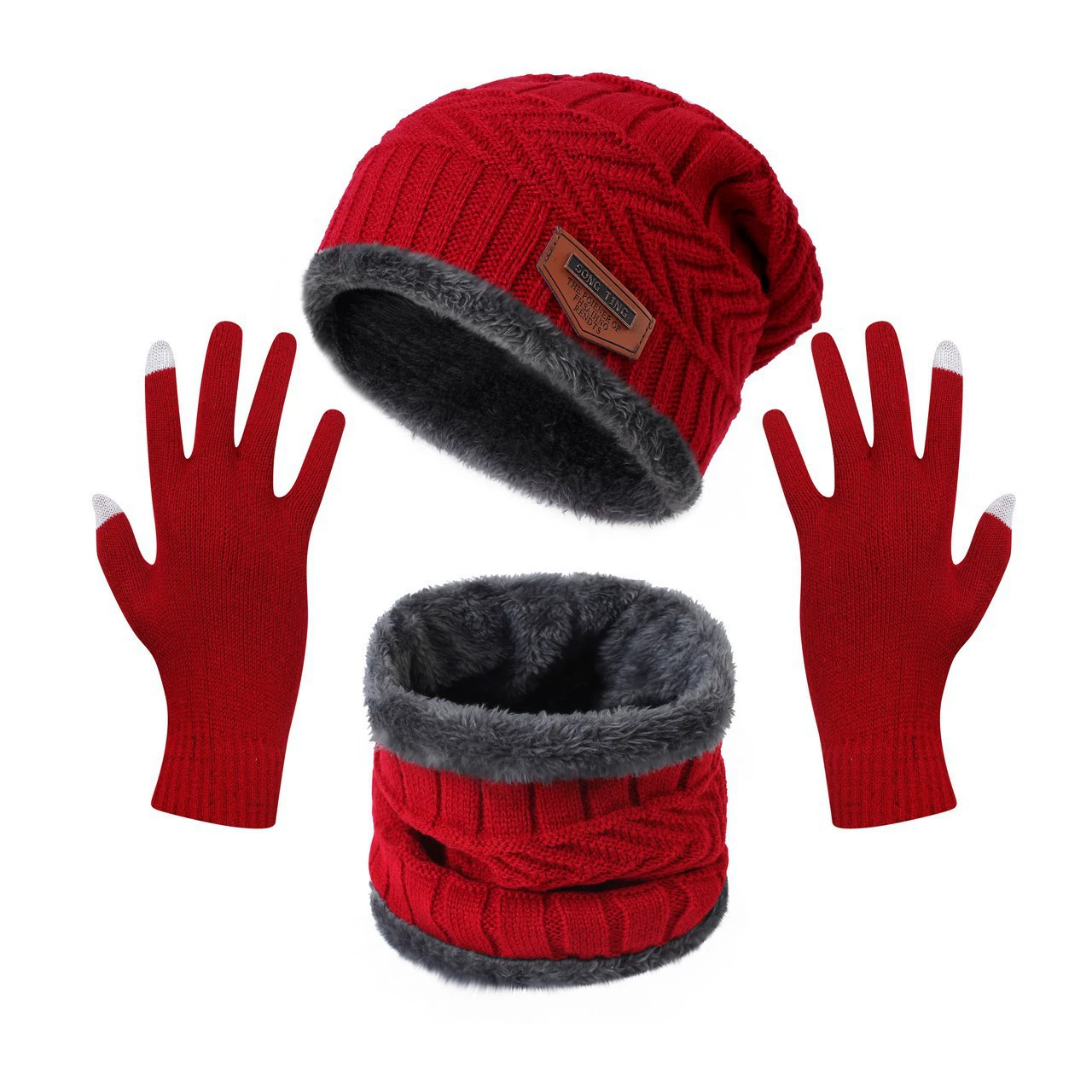Winter keep warm scarf, woolen knitted hat, increased thickness, family style