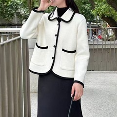 2025秋冬新款法式小香风包边高级感小个子翻领上衣短款毛呢外套女