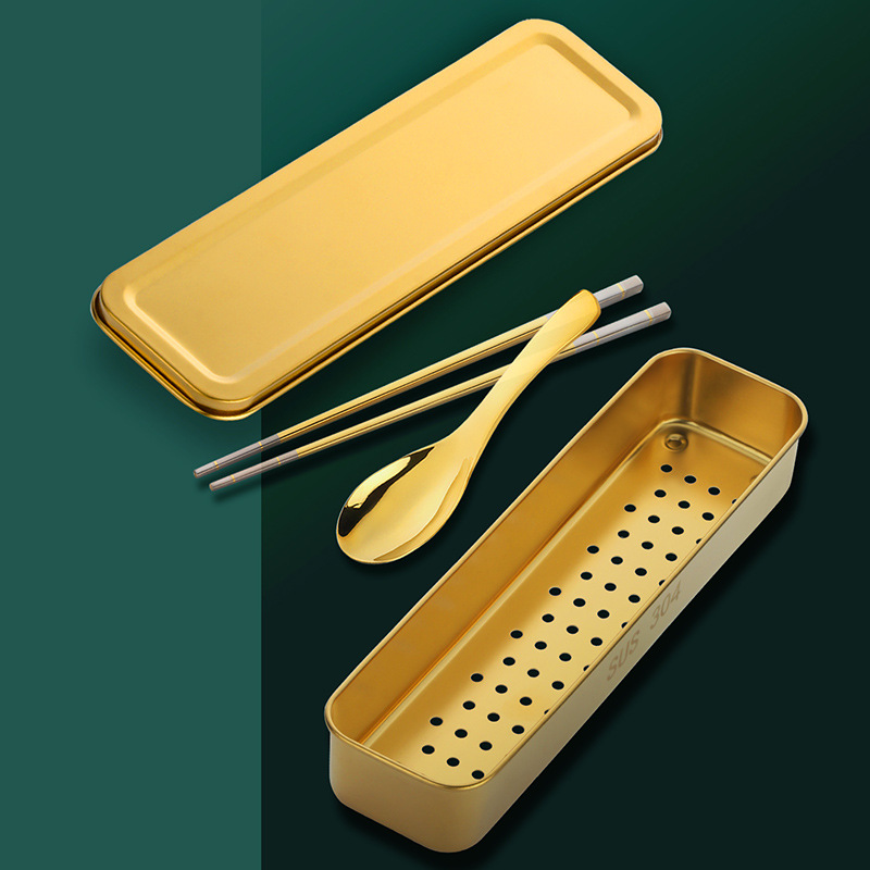 304 stainless steel spoon and chopsticks draining utensil box for kitchen, restaurant, outdoor picnic, convenient to carry, water-filtering basket