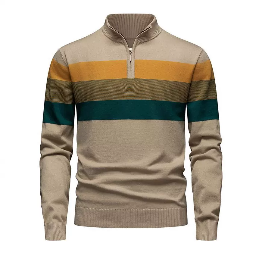 亚马逊秋冬新款男装修身立领时尚毛衣套头针织衫潮流休闲男士毛衣