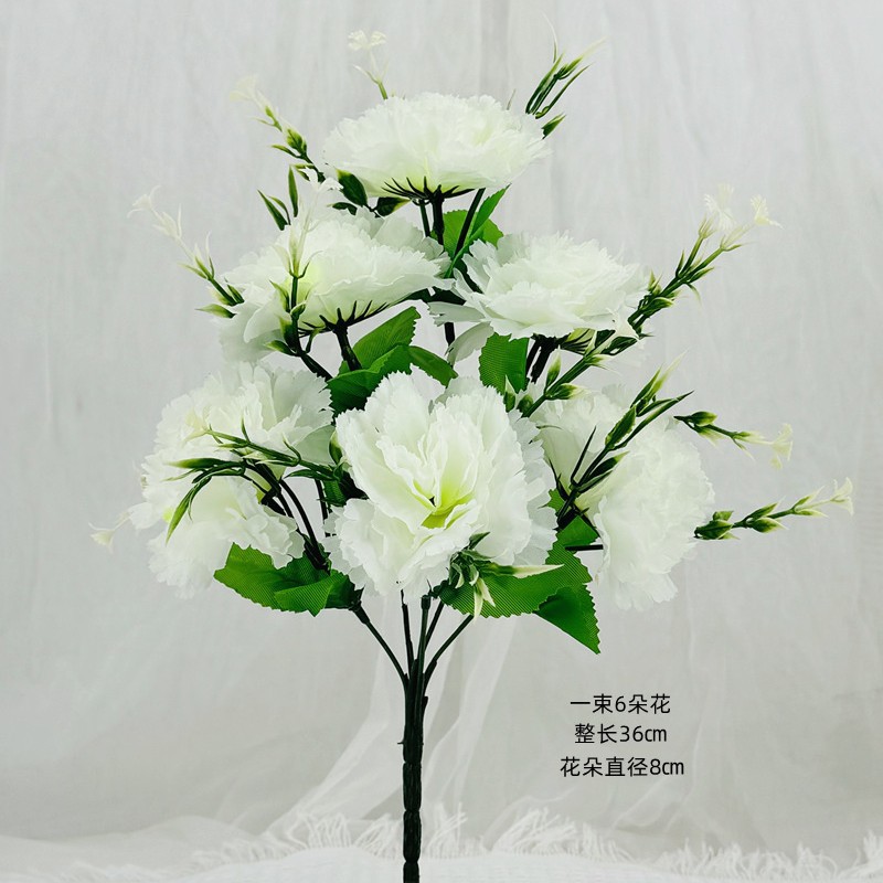Flores artificiales Clavel de 6 cabezas Flores artificiales Flores de tela plástica Flores grandes Decoración de mesa de salón Arreglos florales artificiales