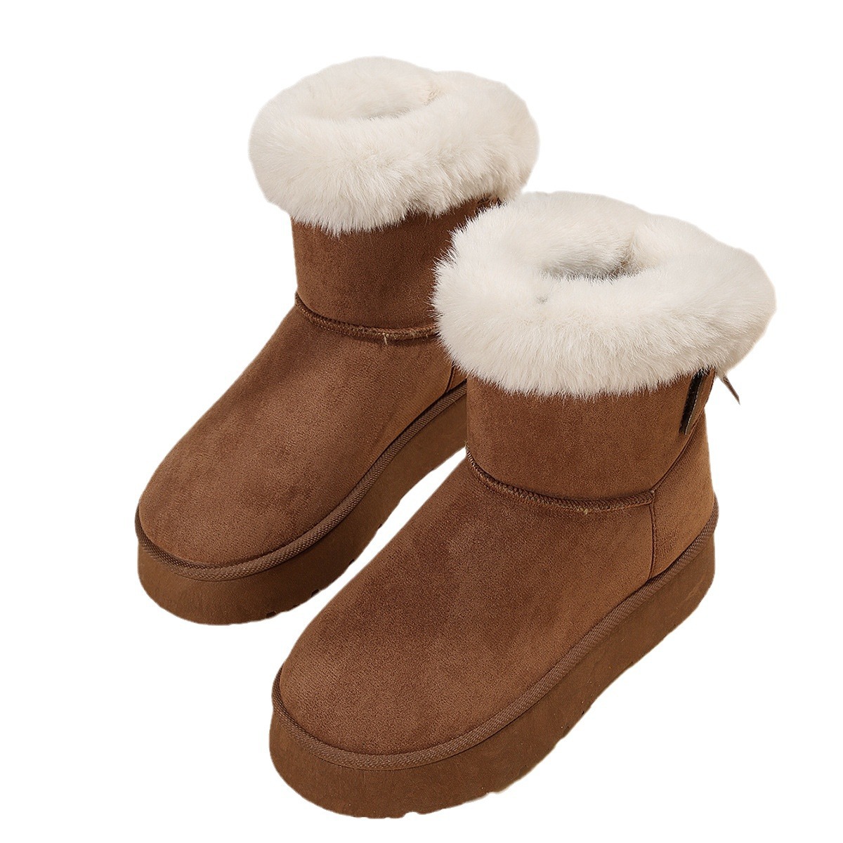 Add velvet and thick snow boots a winter new thick soled middle help hairy bow cotton shoes_viptrois.com