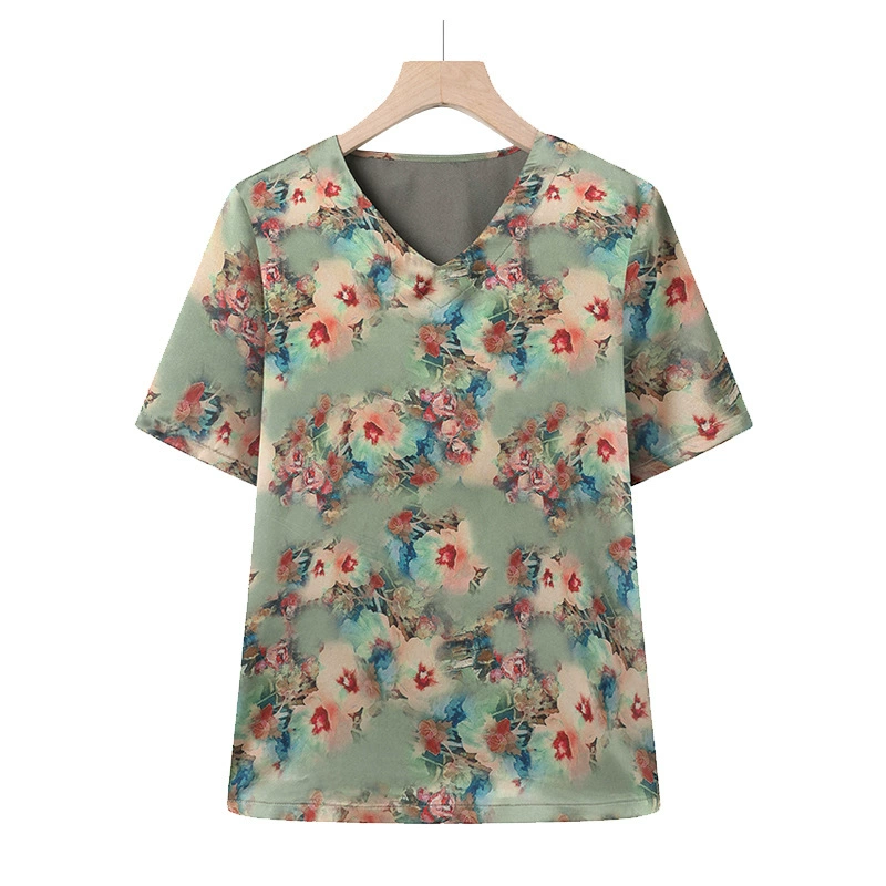 Летние тонкие футболки для женщин среднего и пожилого возраста, летняя одежда для старух, модная бабушкинская одежда с короткими рукавами.