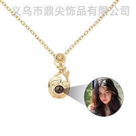 100种语言我爱你个性定 制照片投影项链小花朵记忆吊坠女源头工厂
