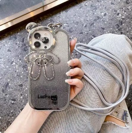 Silver Bow Flip Bear + cordón de plata esterlina