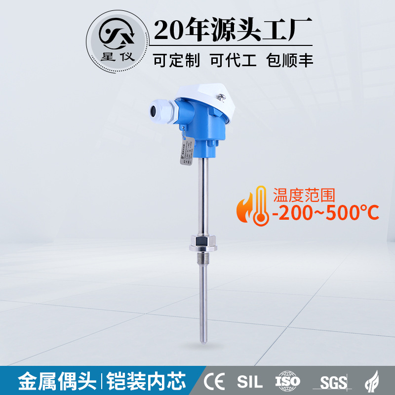 星仪CWDZ33K铠装插入型温度变送器高温PT100铂热电阻高精度传感器