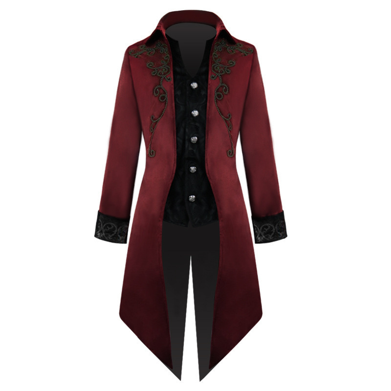 European and American Retro Palace-Style Tailcoat Velvet Embroidered Mid-Length Coat Halloween Cosplay Performance Costume