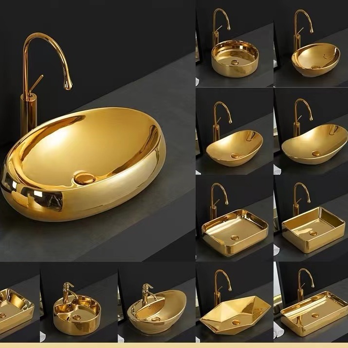 Transfronterizo de galvanoplastia lavabo Mostrador de baño de ingeniería Hotel KTV pequeño balcón lavabo de oro