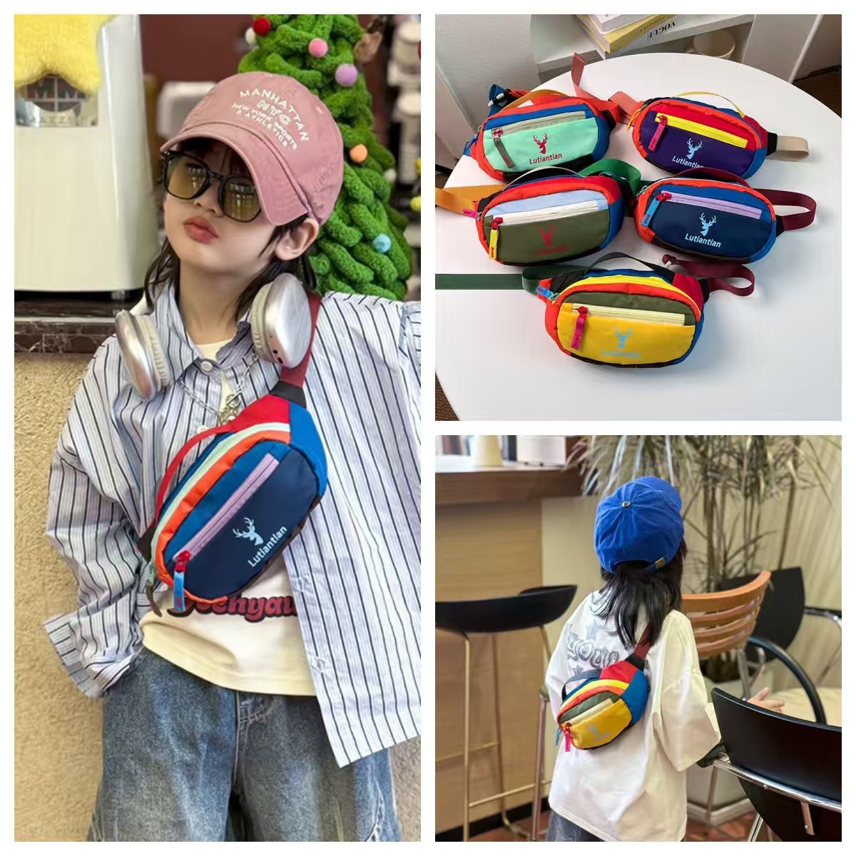 Boys' and Girls' Chest Bags, Waist Bags, Children's Bags, Color-Blocking Lightweight Crossbody Bags, Stylish Lettered Design, Fashionable Versatile Sports Trend