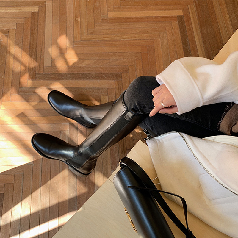 Chanel estilo negro botas para las mujeres de otoño e invierno Nueva plana de alta botas de montar botas altas de la rodilla botas altas