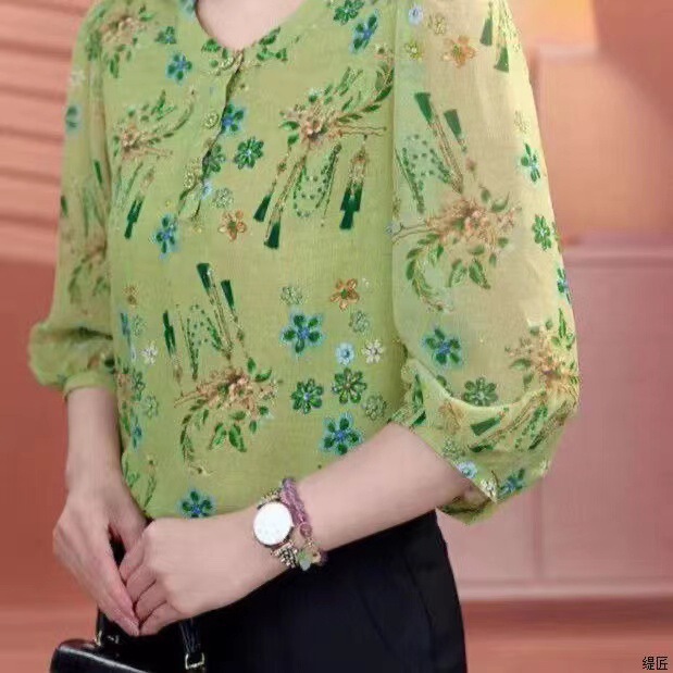 时尚休闲洋气七分袖衬衫女夏季新款气质小衫减龄宽松显瘦印花上衣|undefined