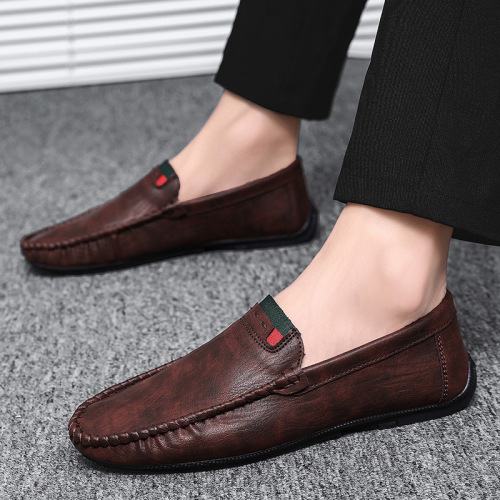 Men's casual leather shoes round toe summer comfortable and breathable beanie shoes men's set of foot driving loafers drop shipping