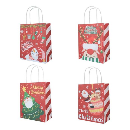 New Christmas gift handbag Kraft paper red square bottom handbag Christmas gift paper bag handbag