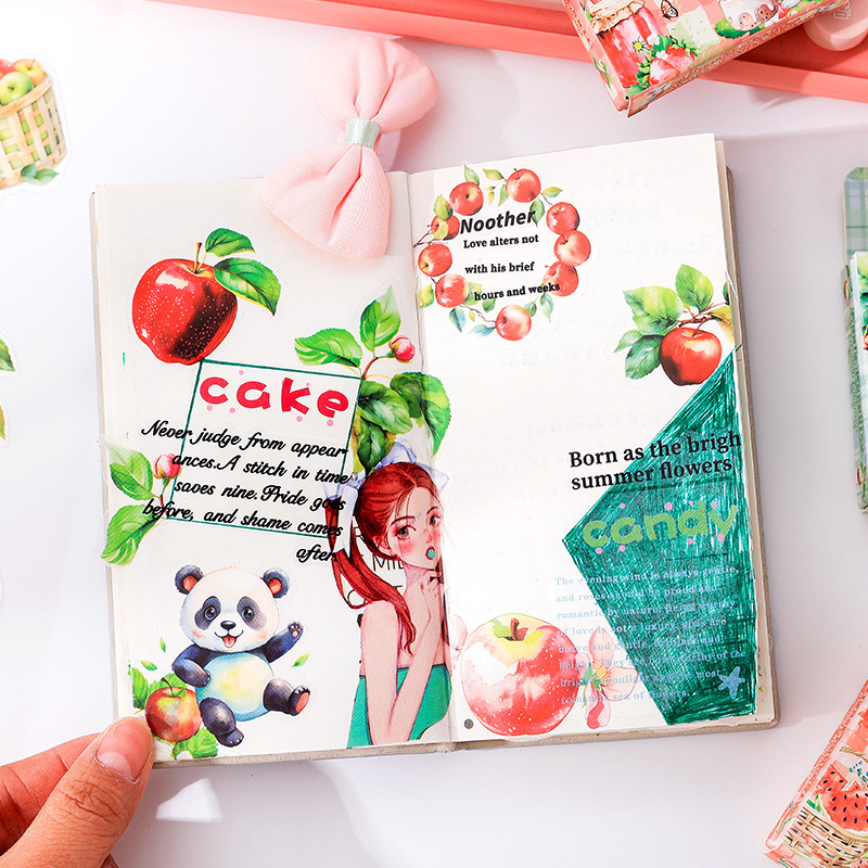 Pegatinas transparentes a prueba de agua diarios de fruta DiDi pegatinas de diario pegatinas de pastel de frutas transfronterizas pegatinas de animales en caja