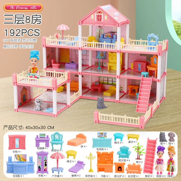 [18-English color box] Pink Villa 192pcs (3 floors, 8 rooms, 3 balcony+3 dolls)