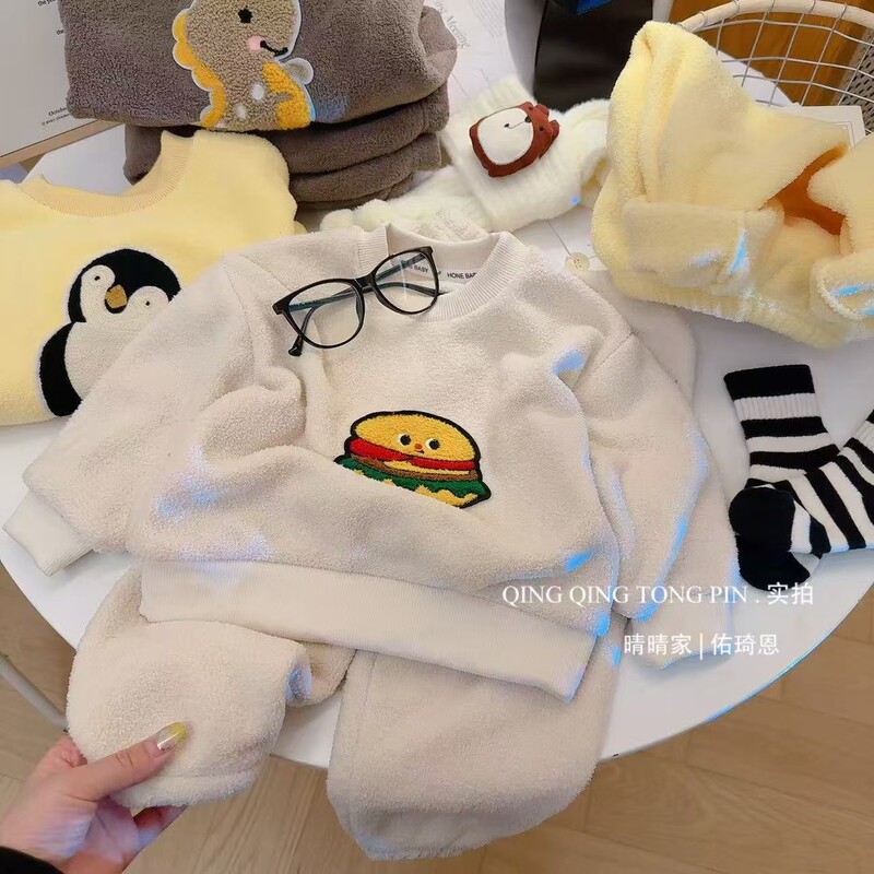 新款儿童睡衣保暖套装秋冬男女童加厚家居服宝宝加绒居家套装|undefined