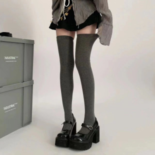 Autumn and Winter cotton tall over-the-knee socks women's spring and autumn black lengthened thigh socks Japanese style slimming jk socks