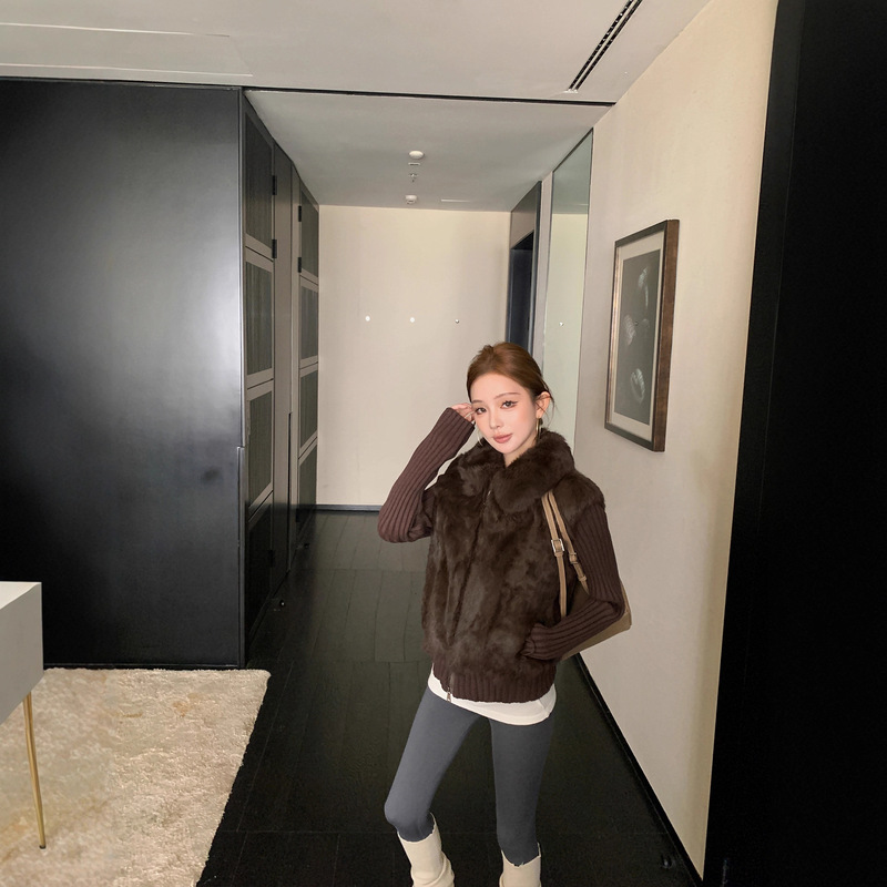 Retro Rabbit Fur All-In-One 2025 Autumn and Winter Women's Fur Short Outwear with Removable Sleeves and Fur Vest New Style