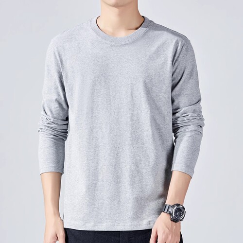 Men's new autumn fashion slim fit round neck crew tee casual versatile long sleeve T-shirt