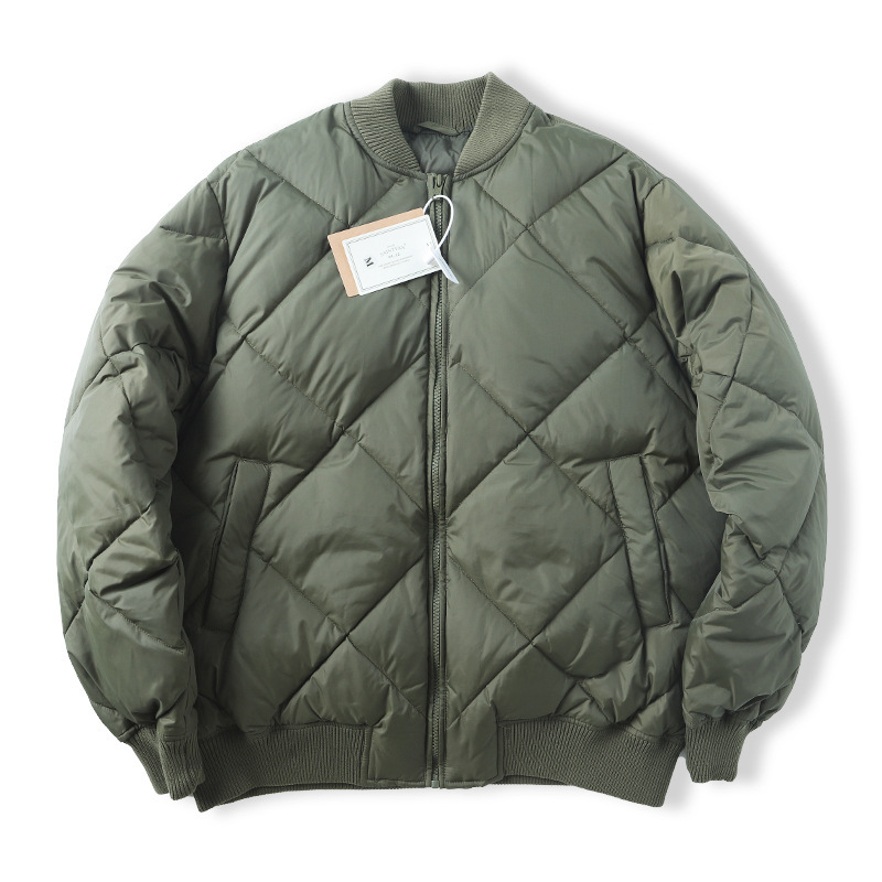 Japanese retro down jacket men's winter MA1 flight jacket 90 white duck down bread quilted diamond plaid baseball uniform