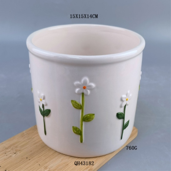 Flores en relieve de estilo chino, vasijas de cerámica pintadas a mano, jarrones para sala de estar, decoraciones de entrada, muebles para el hogar, decoración suave