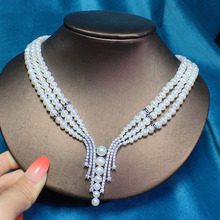 歐美天然淡水珍珠項鏈5--6mm水鑽短款女時尚搭配晚宴禮服新娘飾品