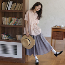 实拍 2025夏季新款甜美文艺小清新日系灰色大摆裙中长款半身裙女