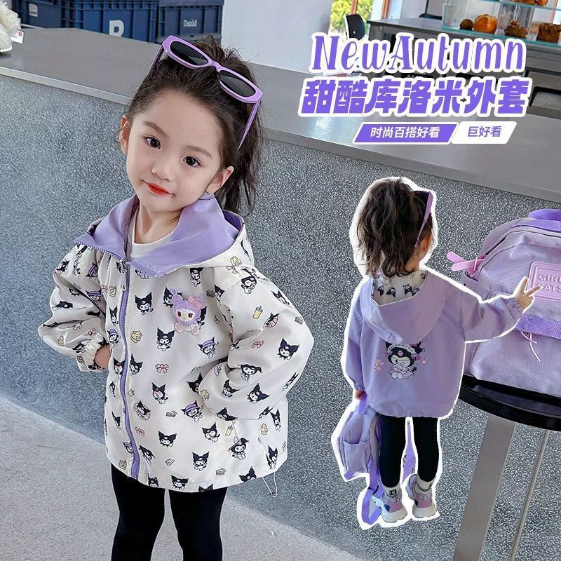 Niña Kullomi vestir primavera y otoño 2025 nuevo estilo de niños encantador de doble cara con abrigo con capuz