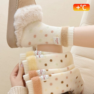 Cloth Label Wave Dot Thickened Warm Socks Children's Autumn and Winter Color Split Rakou Mid-tube Socks Floor Sleeping Socks Cute Long Tube
