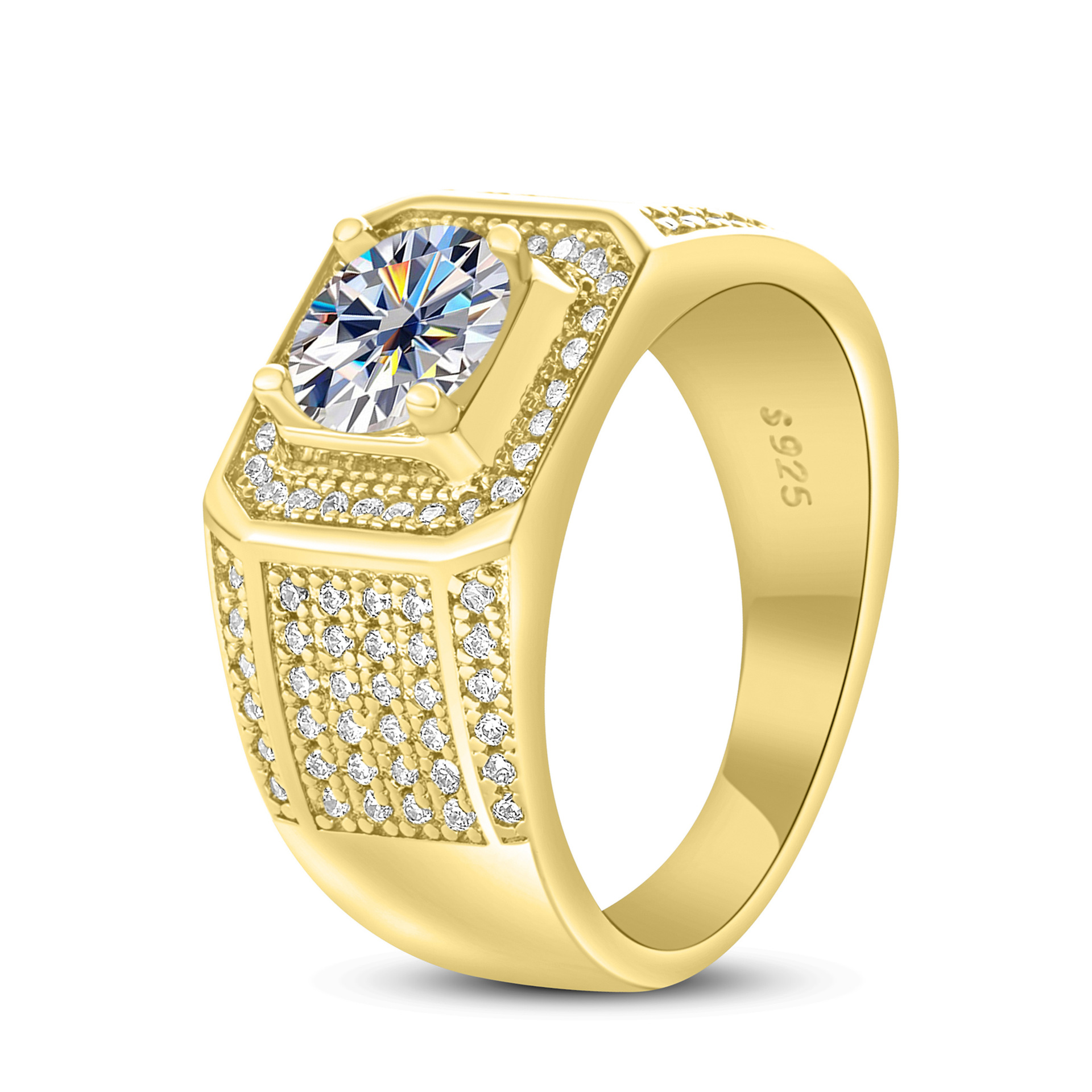 Anillo de hombre de plata esterlina 925 1 quilates de piedra de mosaico anillo de hombre chapado en oro atmósfera para enviar a los fabricantes de novio en stock al por mayor