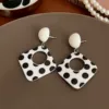 Black and white hollow square polka dot earrings