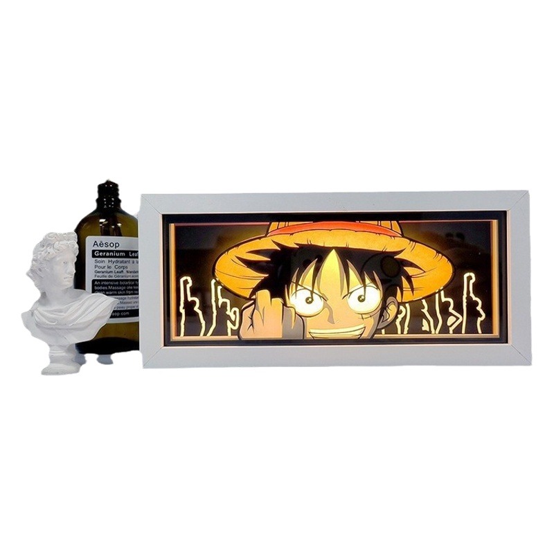 Lámpara de talla de papel de dibujos animados una pieza luffy decoración de escritorio lámpara de corte de papel sol cómic foto marco lámpara dormitorio habitación noche Luz
