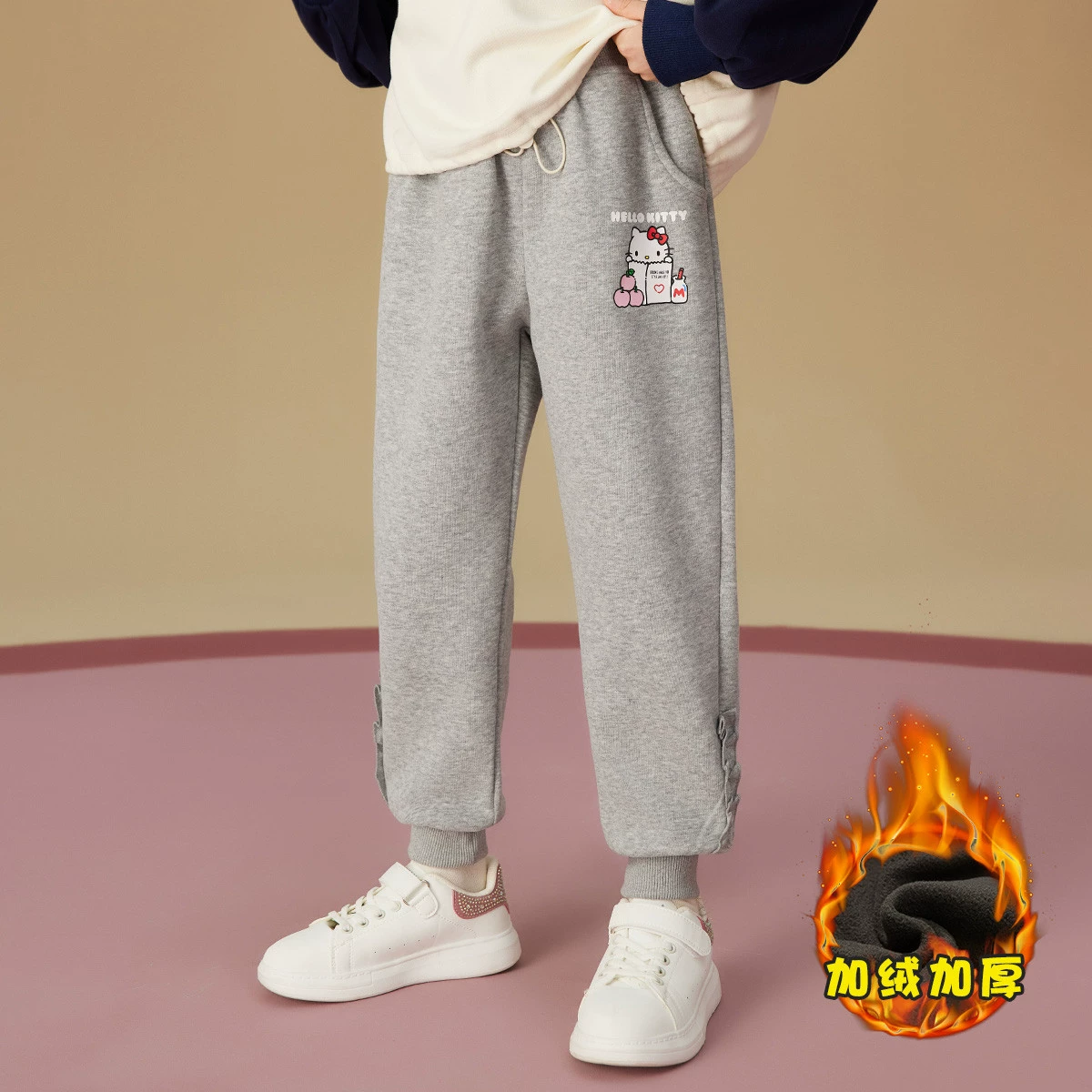 HelloKitty трикотажные весенне-осенние детские спортивные бархатные брюки для девочек повседневные модные брюки