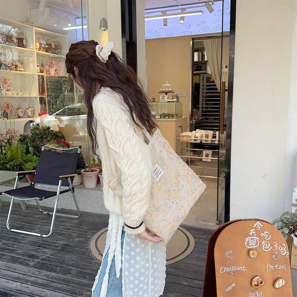 43204 ins Spring/Summer New Gentle small floral starry sky single-shoulder canvas bag with large capacity for girls' study bag undefined