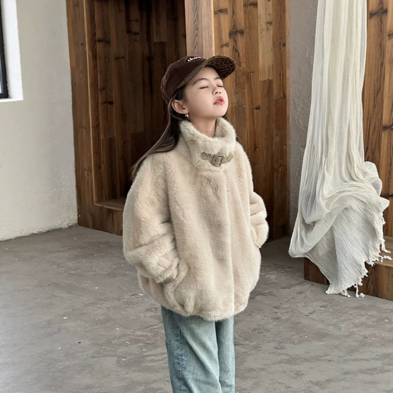 2026 Autumn/Winter New Children's Fur Coat for Girls, Imitation Mink Fur One-Piece Coat, Thickened Short Style with Golden Mink Fur